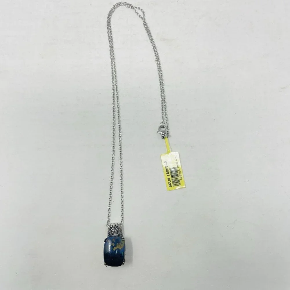 Shop LC Aurora Azurite Cushion/Diamond Pendant Necklace with 20in Chain 5188